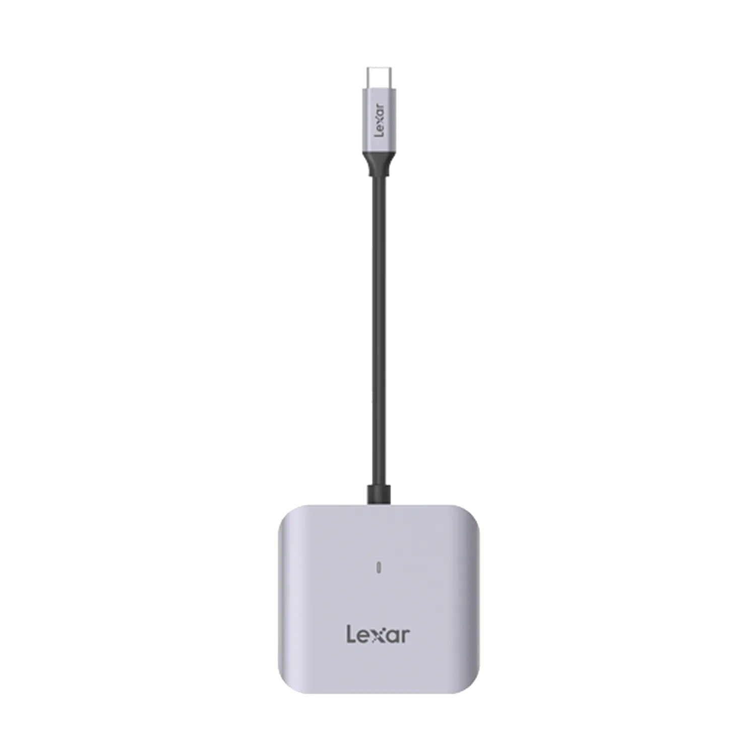 Lexar CFexpress card reader with USB-C cable, silver-gray body